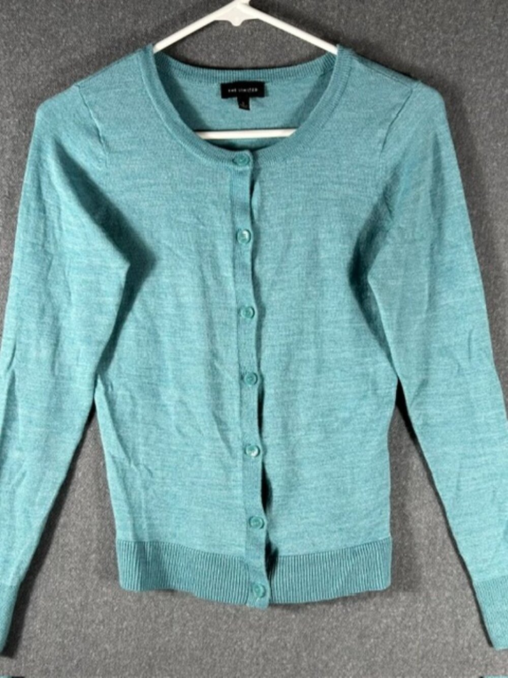 The Limited Button Front Cardigan Womens Sz Small Teal Crewneck Wool Slim Knit